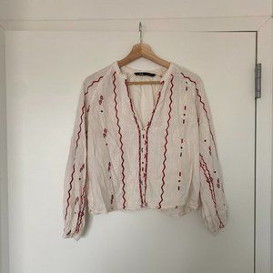 ZARA Floral embroidered white blouse